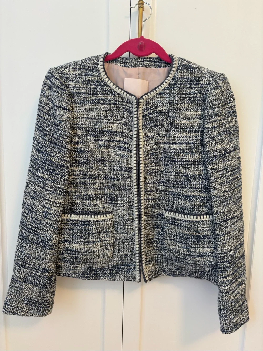 Rebecca Taylor Structured Navy and White Collarless Jacket